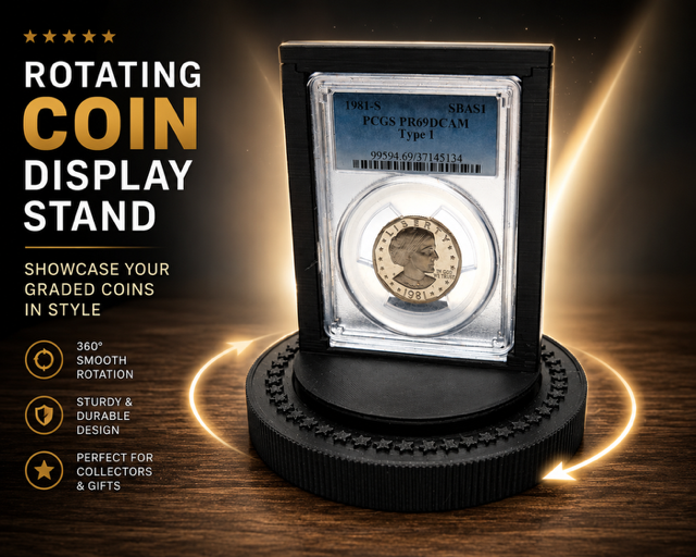 Rotating Coin Display Stand | 3D Printed Spinning Holder for PCGS Graded Coins