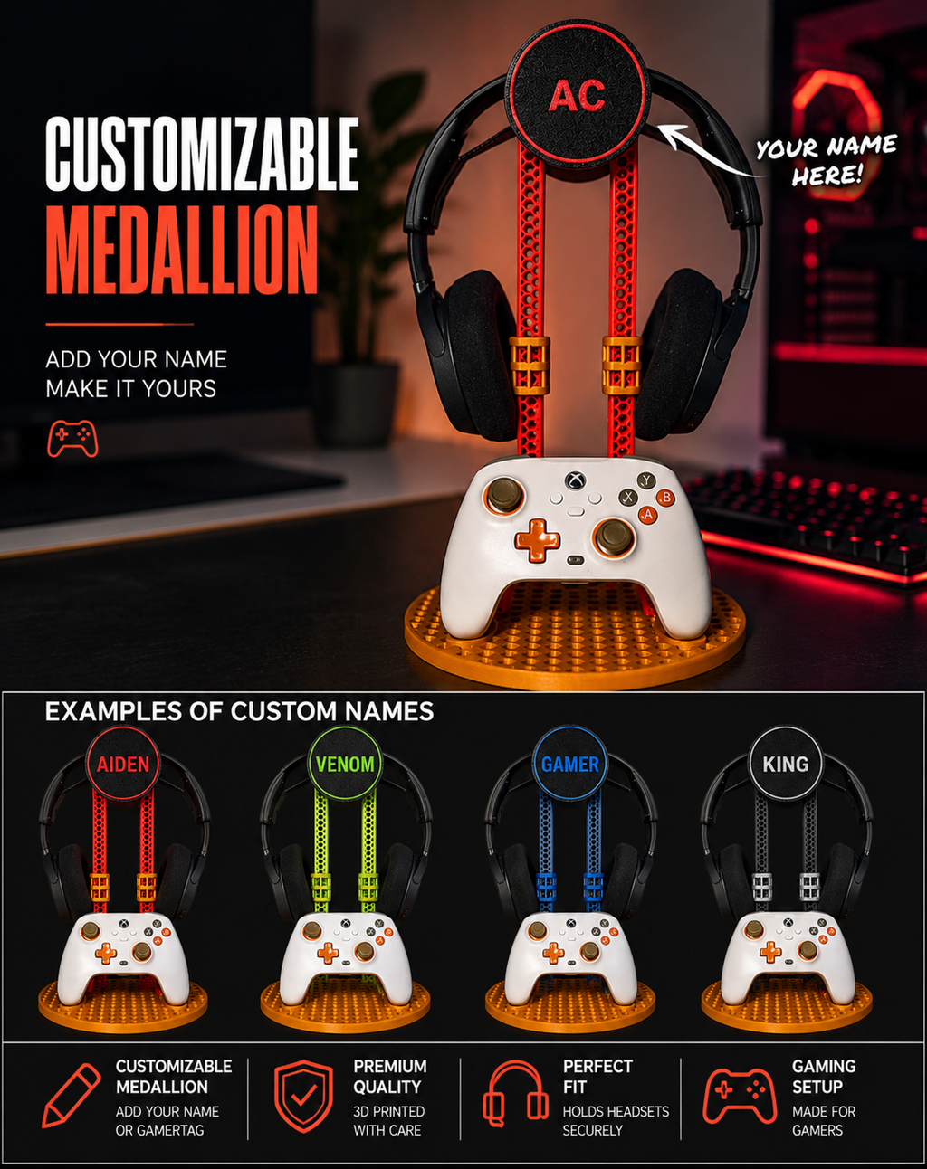 Modern 3D Printed Headphone and Controller Stand
